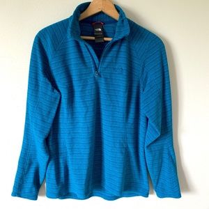 The North Face Blue & Teal Stripped 1/4 Zip Fleece Pullover w/ Mock Neck Collar
